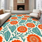 Orange Floral Leafy Pattern Rug
