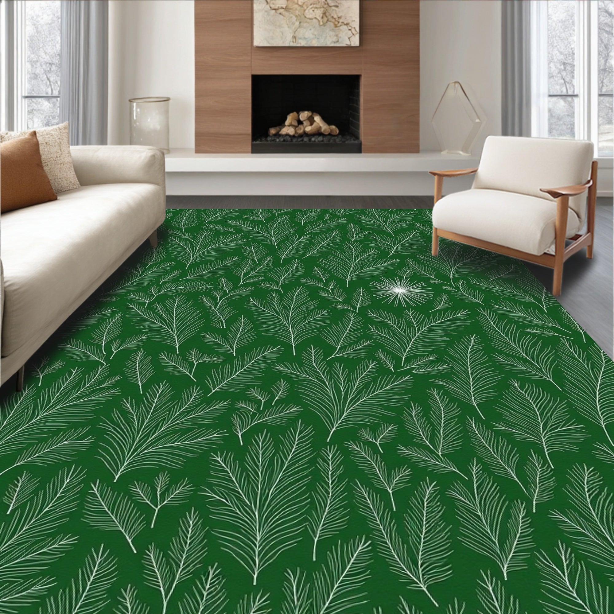 Outline Evergreen Branch Pattern Rug