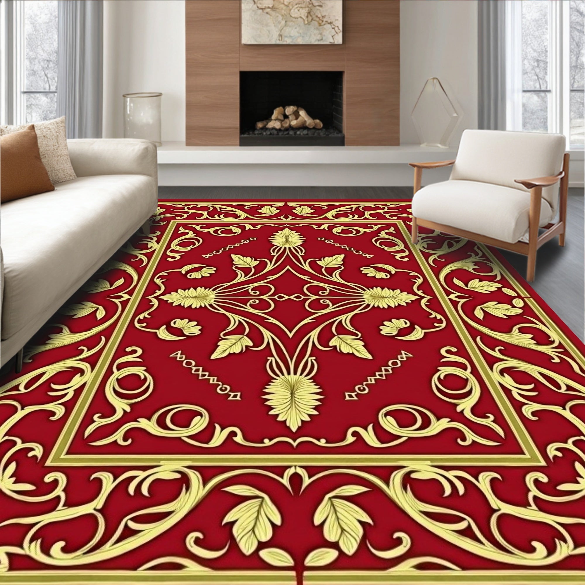 Ornate Floral Red 24K Gold Design Rug
