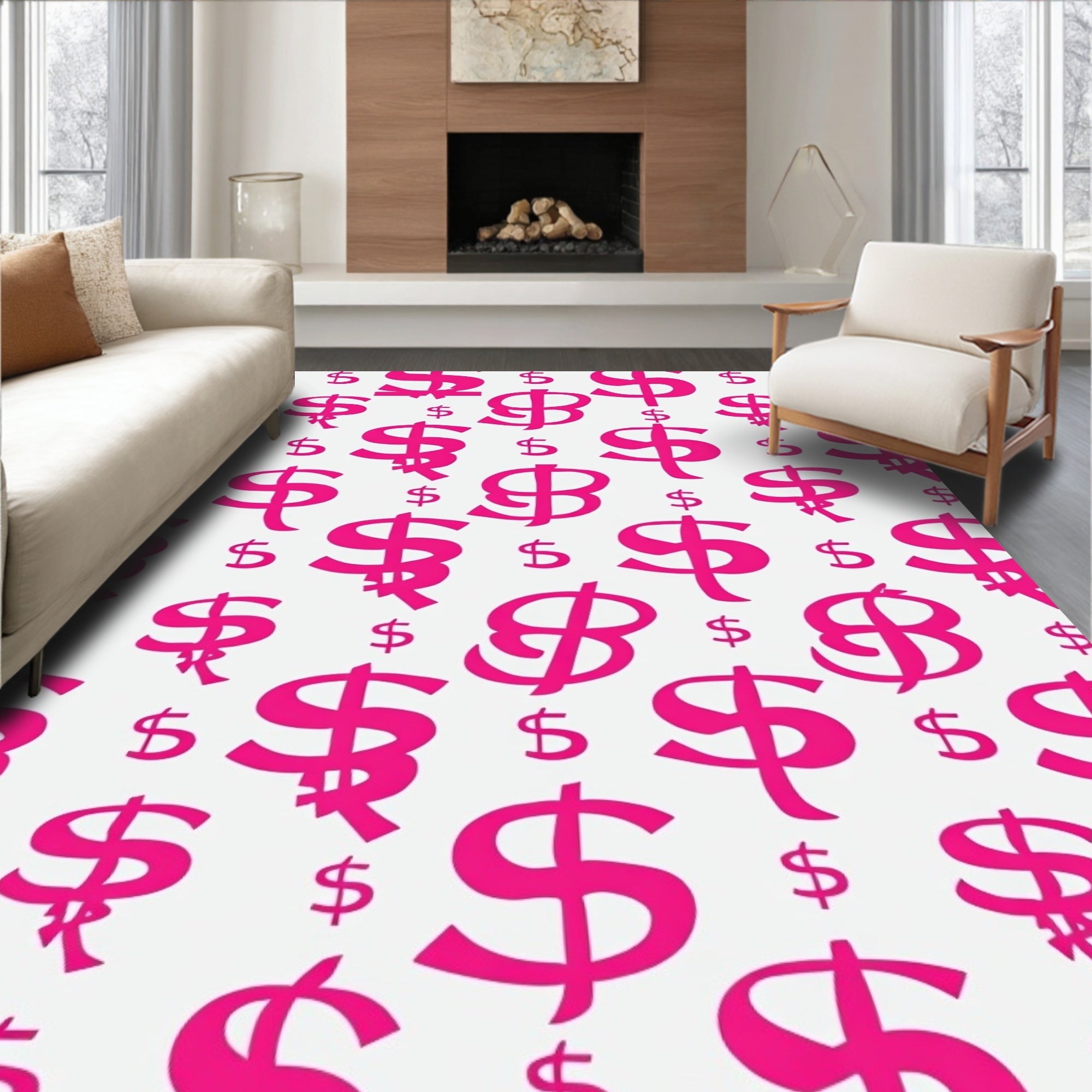 Pink Dollar Sign Pattern Rug
