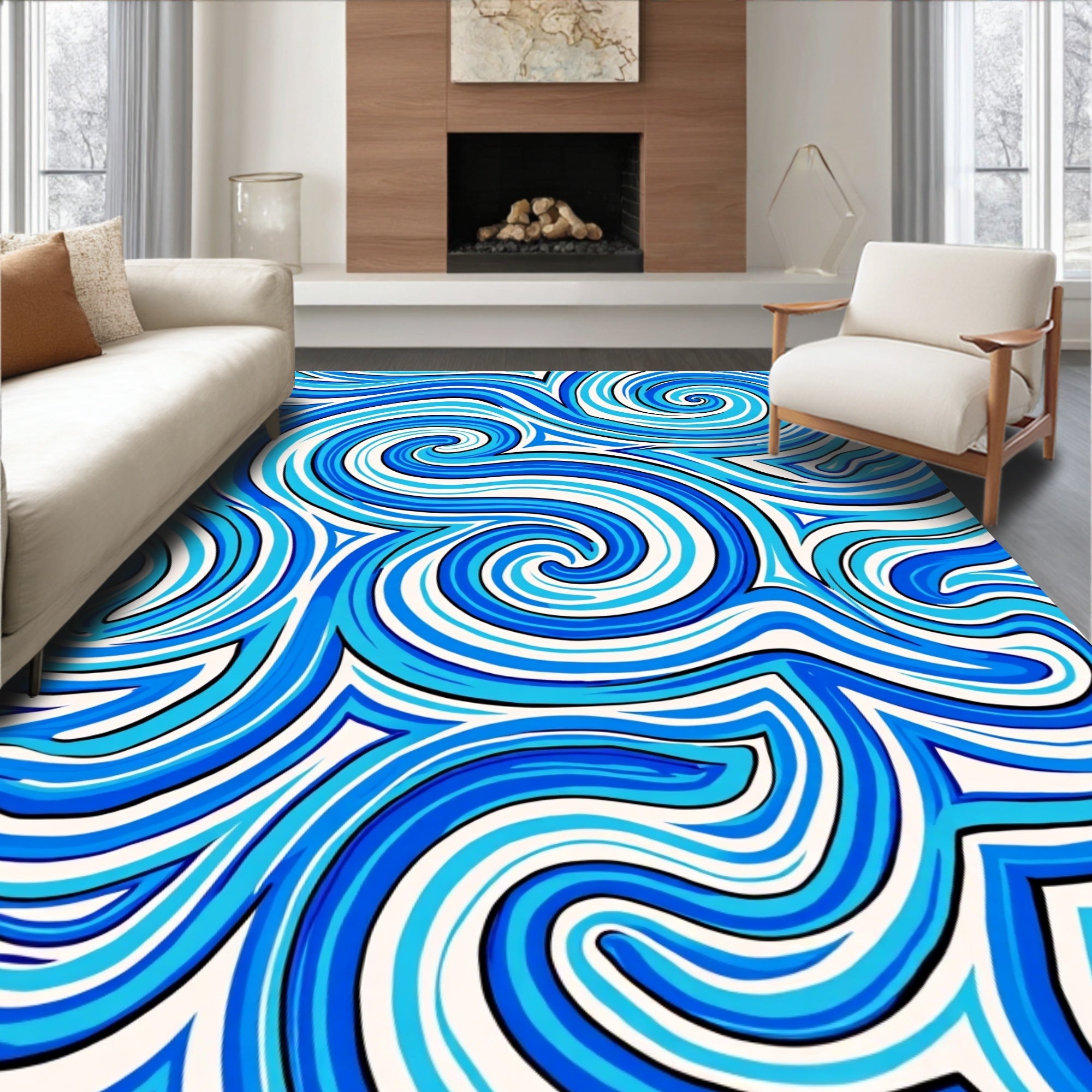 Abstract Blue Whirlpool Swirl Pattern Rug
