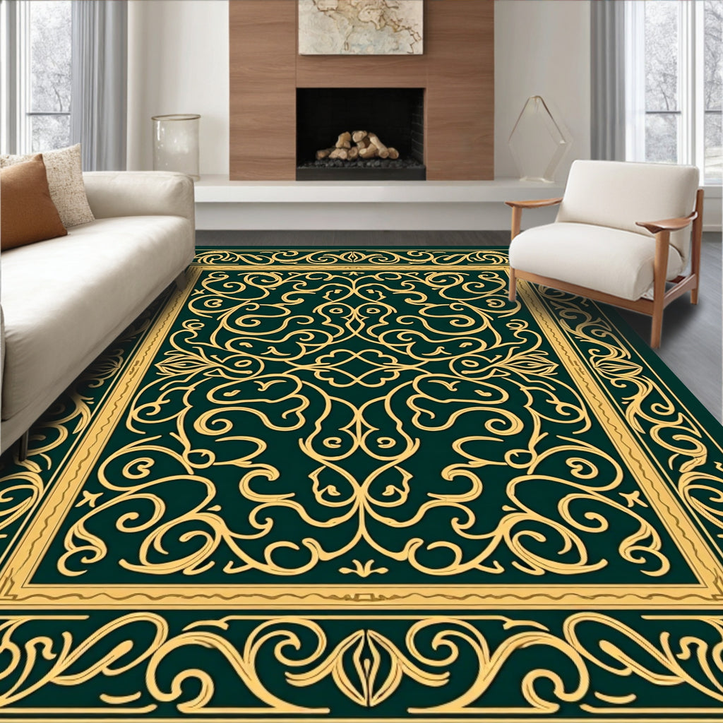 Ornate Swirls Patterned Gold Design Rug