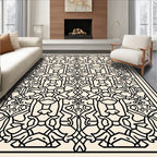Intricate Linear Black Ivory Pattern Rug