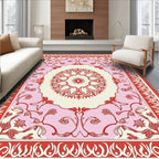 Floral Medallion Red Pink Border Design Rug