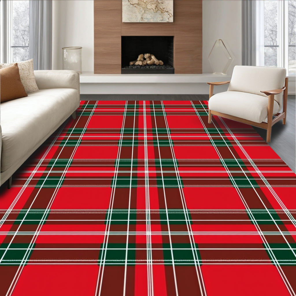 Classic Red Green Plaid Pattern Rug