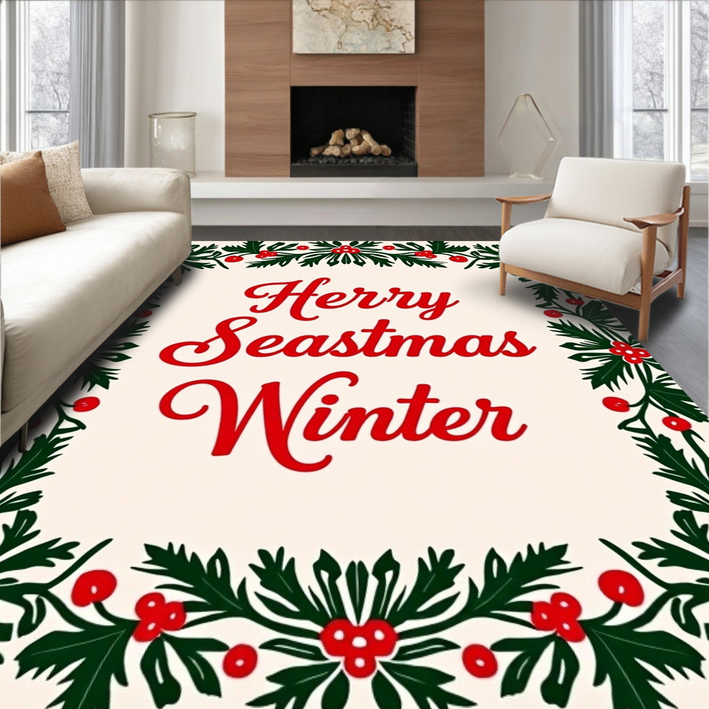 Red Holly Berry Swirl Border Rug