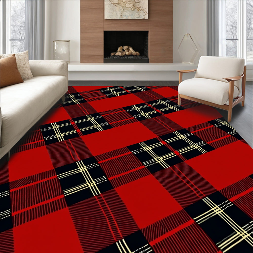 Red Black Classic Plaid Pattern Rug