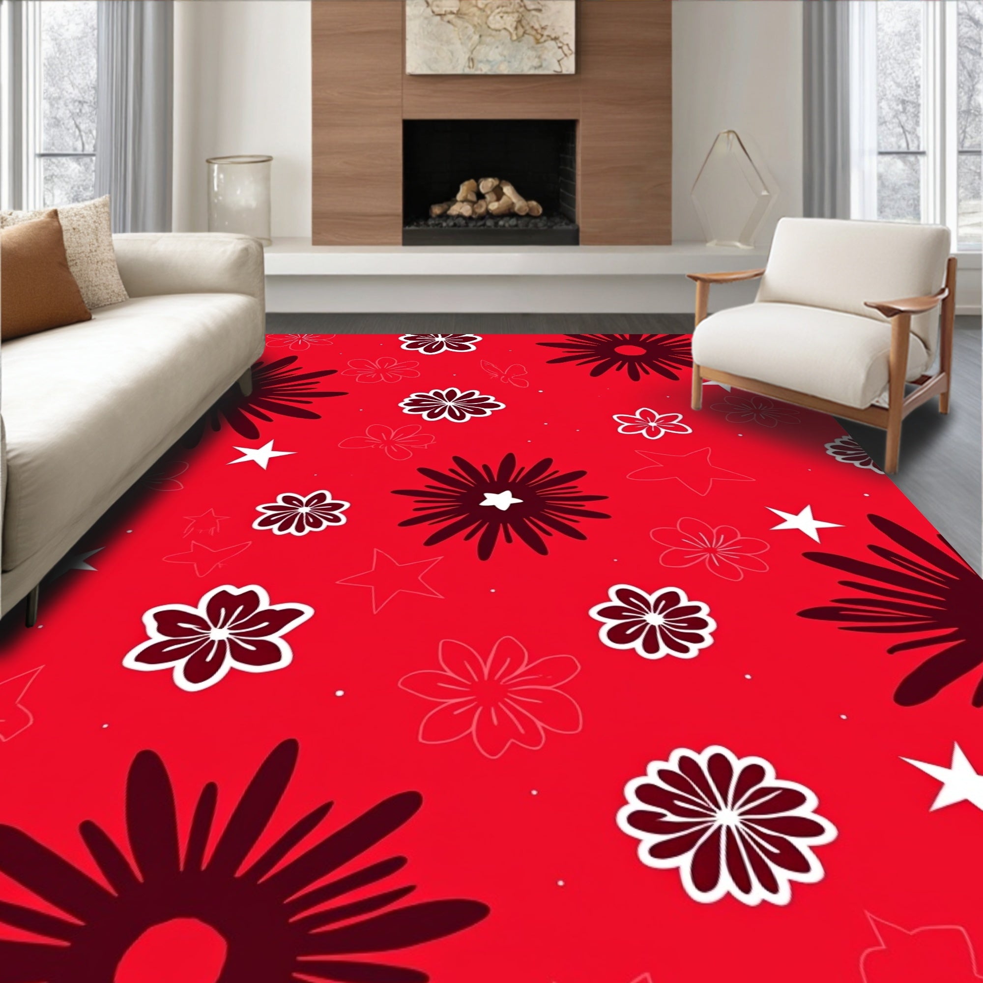 Bold Floral Star Pattern Design Rug