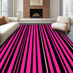 Bold Pink Black Vertical Stripe Design Rug