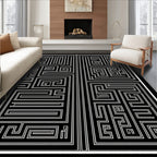 Black and White Abstract Maze Pattern Rug