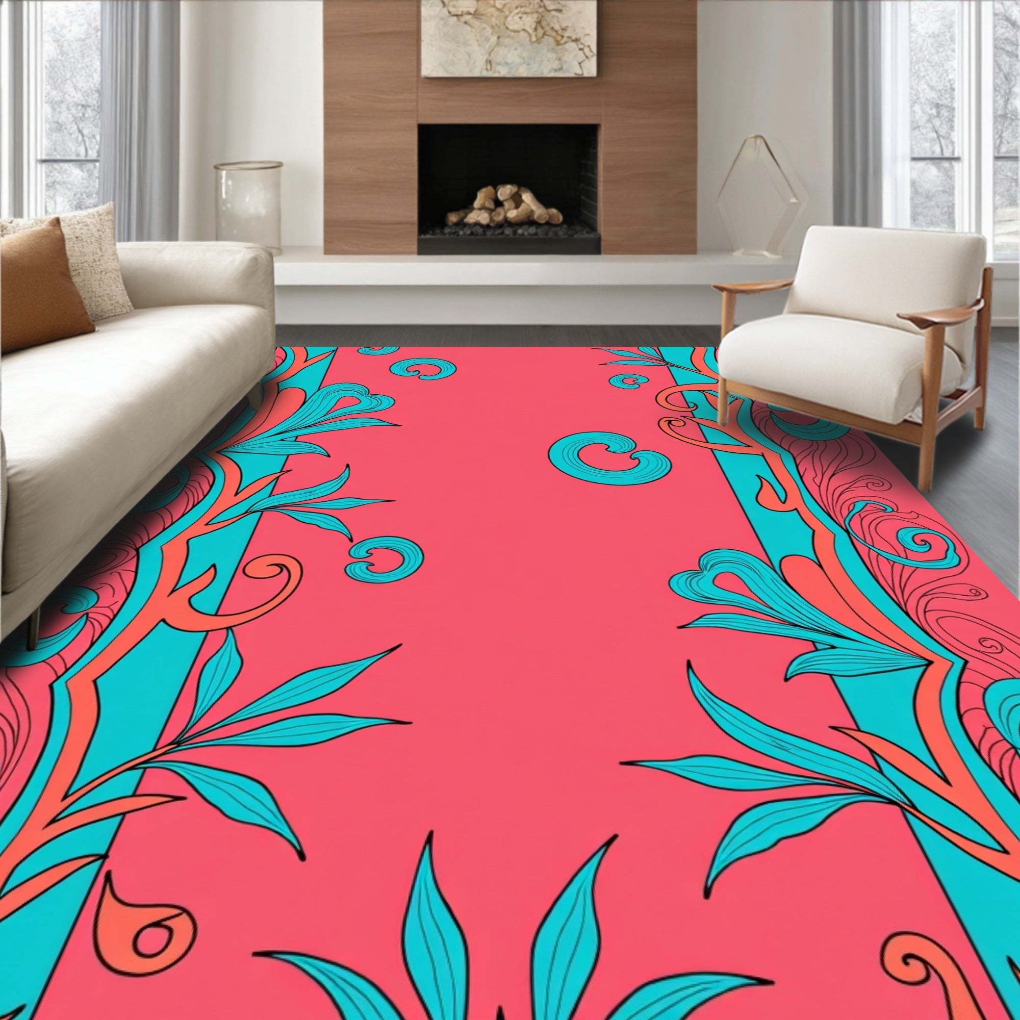 Vivid Floral Swirls Graphic Design Rug