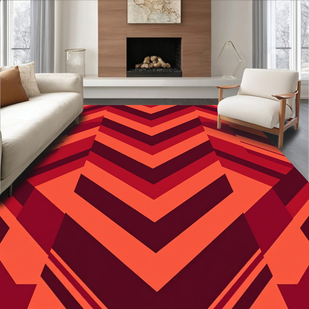 Bold Red Chevron Geometric Pattern Rug
