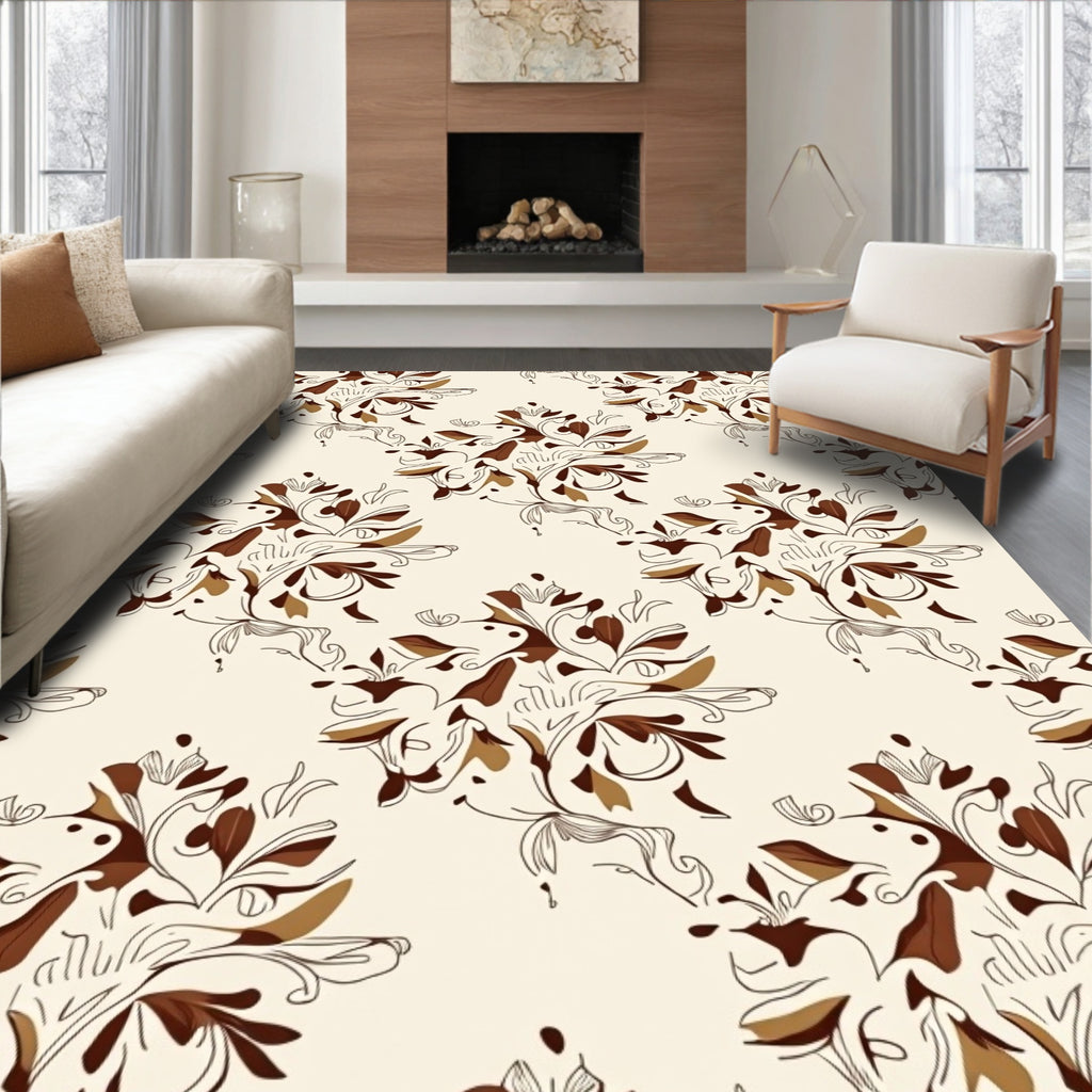 Traditional Floral Brown Beige Pattern Rug