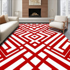 Bold Red White Geometric Lattice Rug