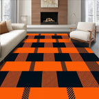 Bold Orange Black Plaid Rectangles Design Rug
