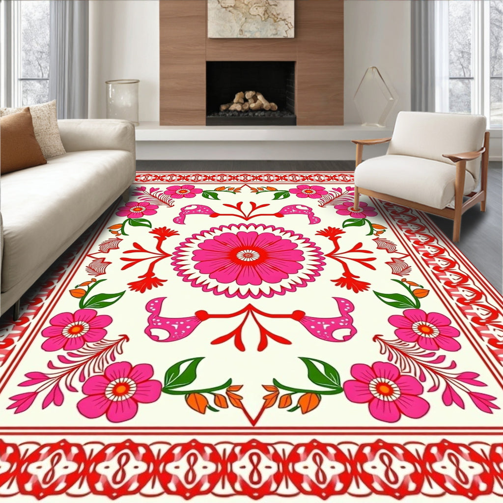 Vibrant Floral And Leaf Pattern Rug