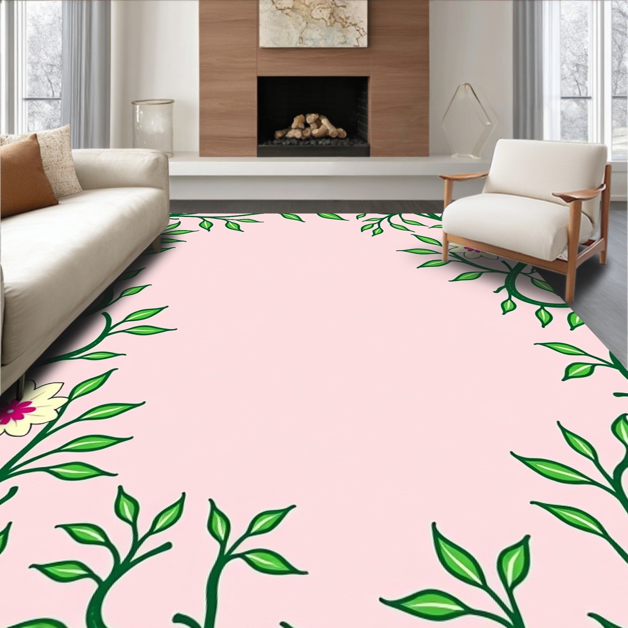 Whimsical Floral Vine Design Rug