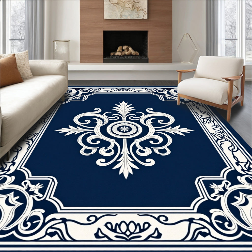 Elegant Ivory Floral Scrollwork Design Rug