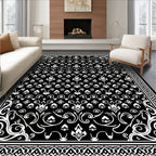 Classic Black White Floral Scroll Rug