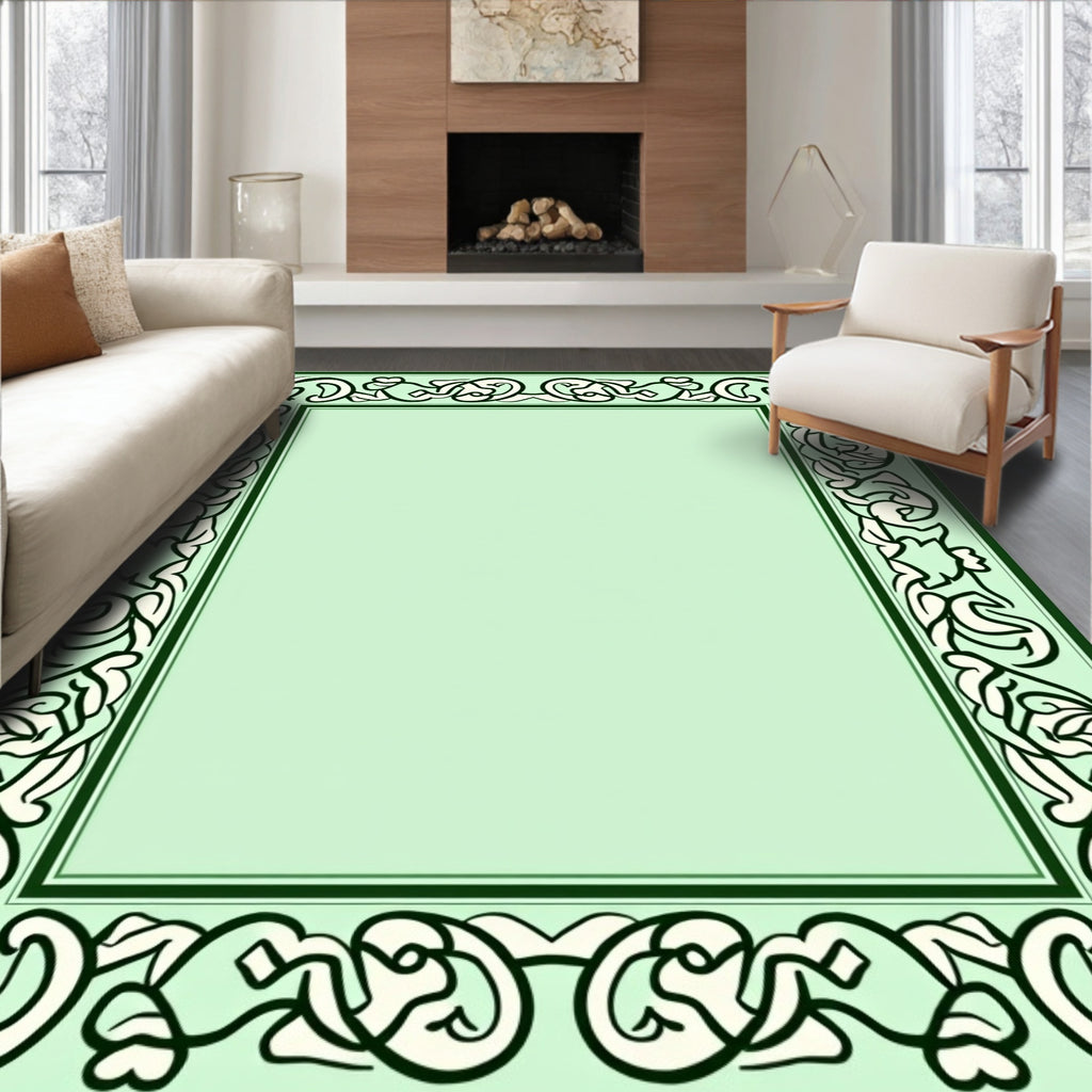 Elegant Scrollwork Green Ivory Pattern Rug