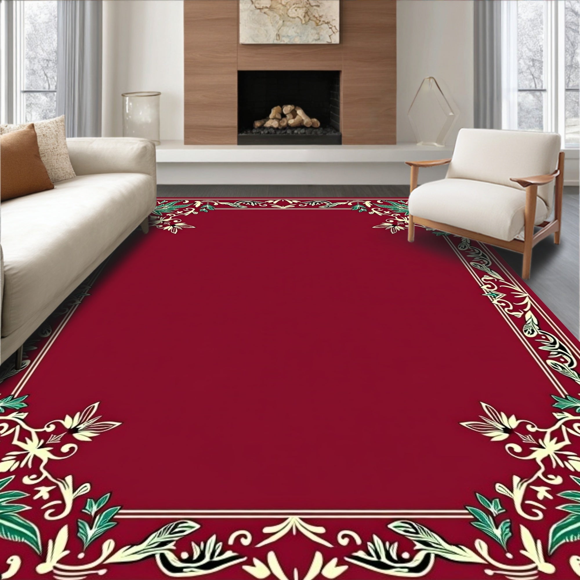 Ornate Leaf Vine Border Design Rug