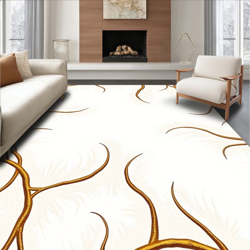 Golden Organic Swirls Design Rug