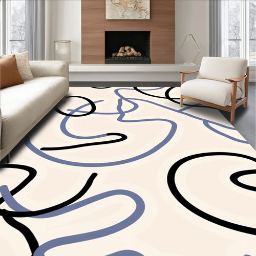 Abstract Swirl Pattern With Black Blue Lines Rug