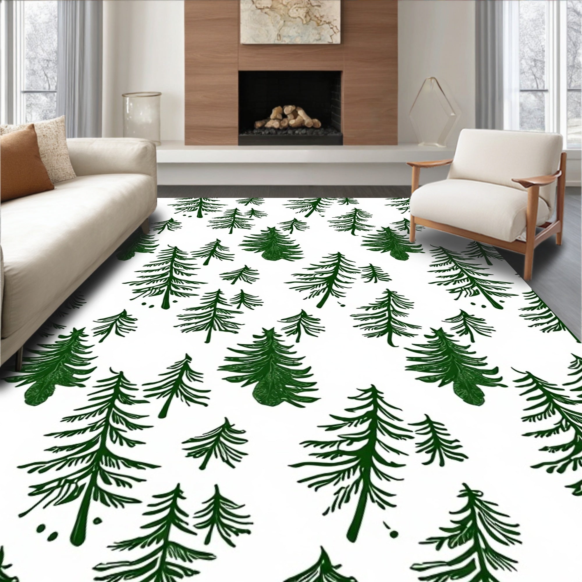 Dark Forest Evergreen Trees Collection Rug