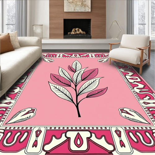 Abstract Floral Pink Botanical Design Rug