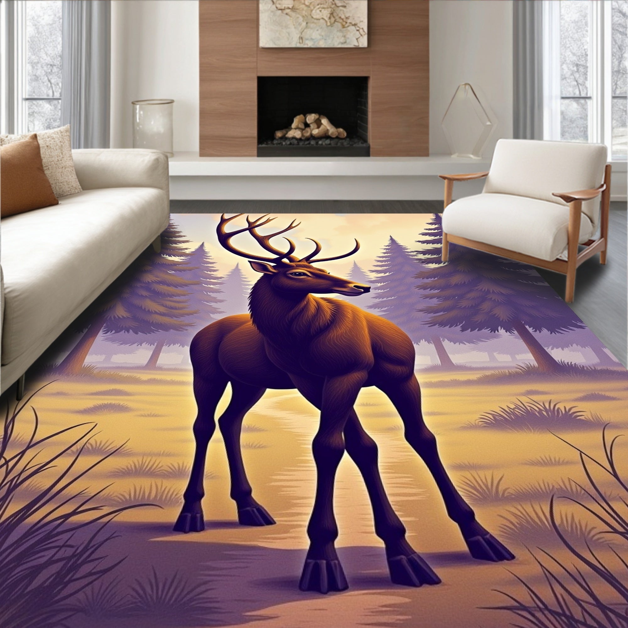 Majestic Forest Deer Pattern Rug