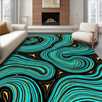 Aqua Gold Swirl Nature Pattern Rug