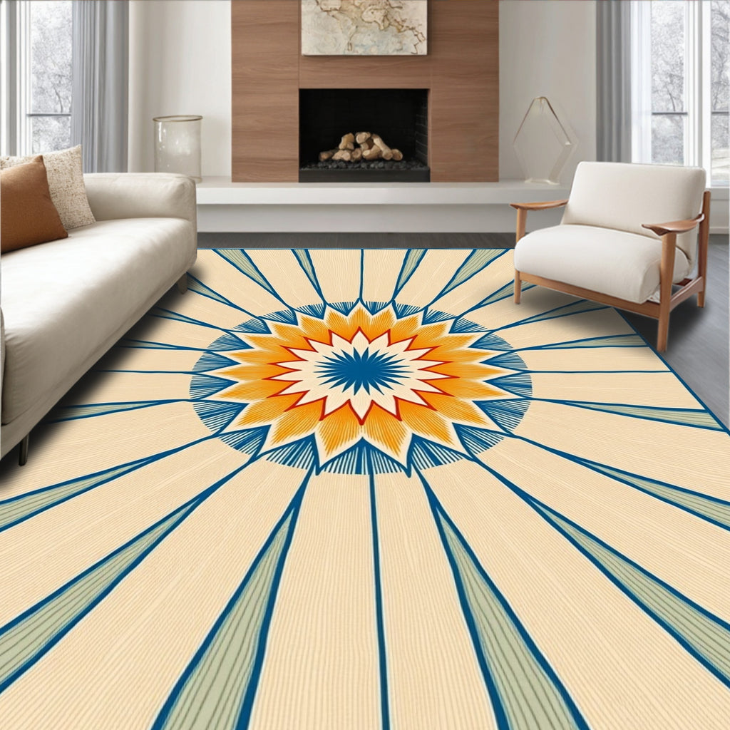Radiant Sunburst Geometric Pattern Rug