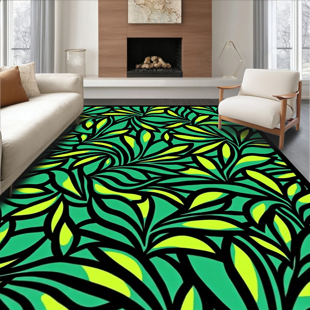 Lush Green and Yellow Abstract Swirls Rug