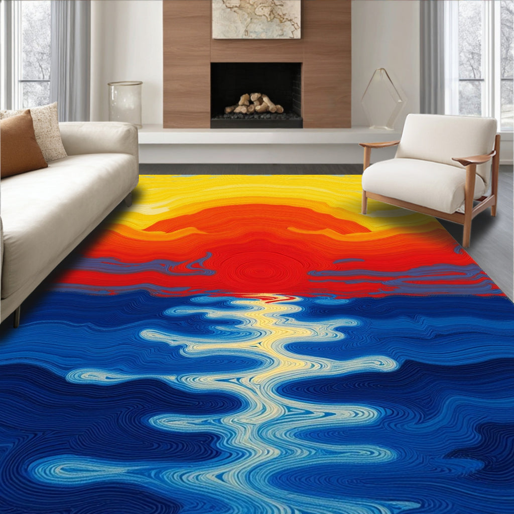 Vivid Sunrise Wavy Water Design Rug
