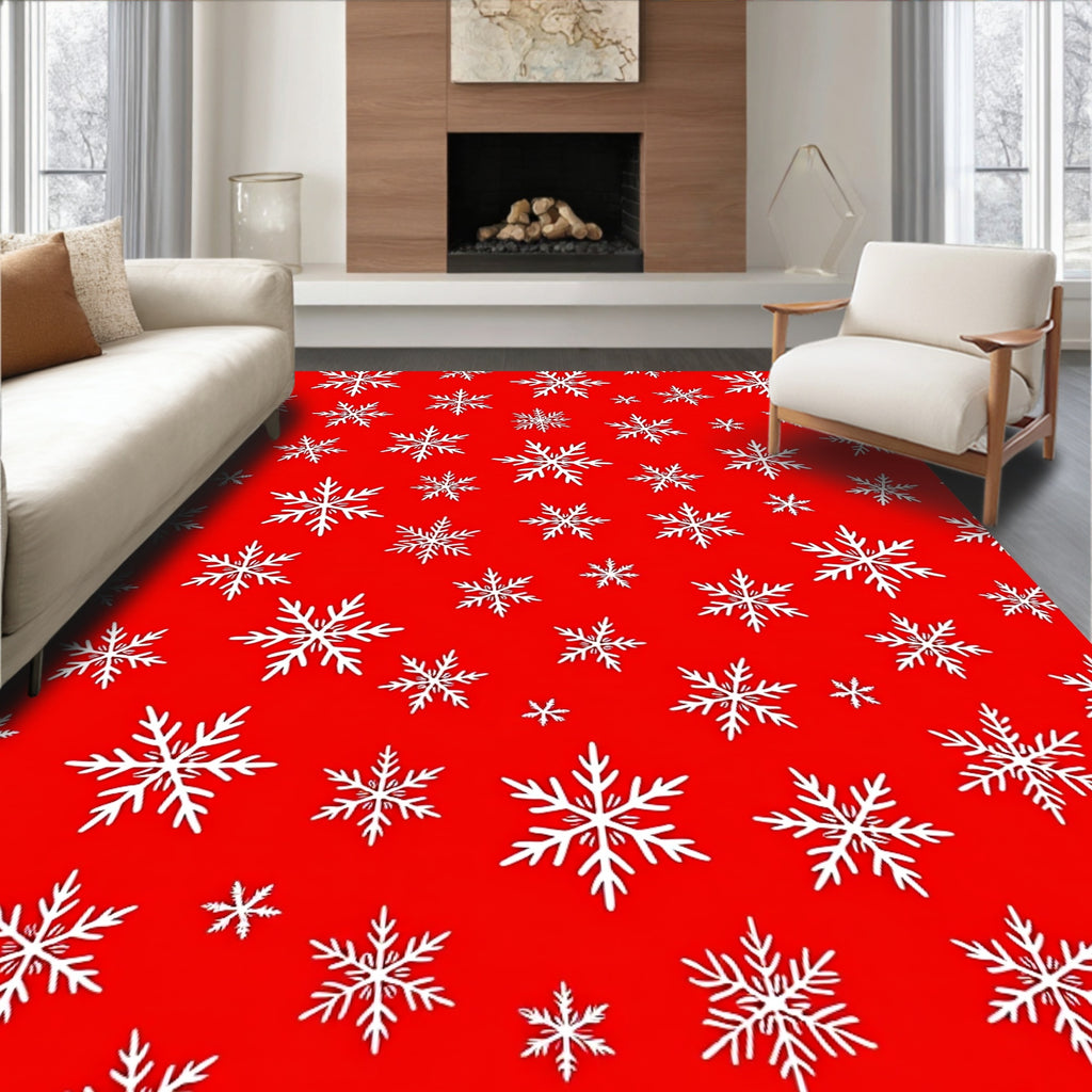Bold White Snowflake Pattern Design Rug