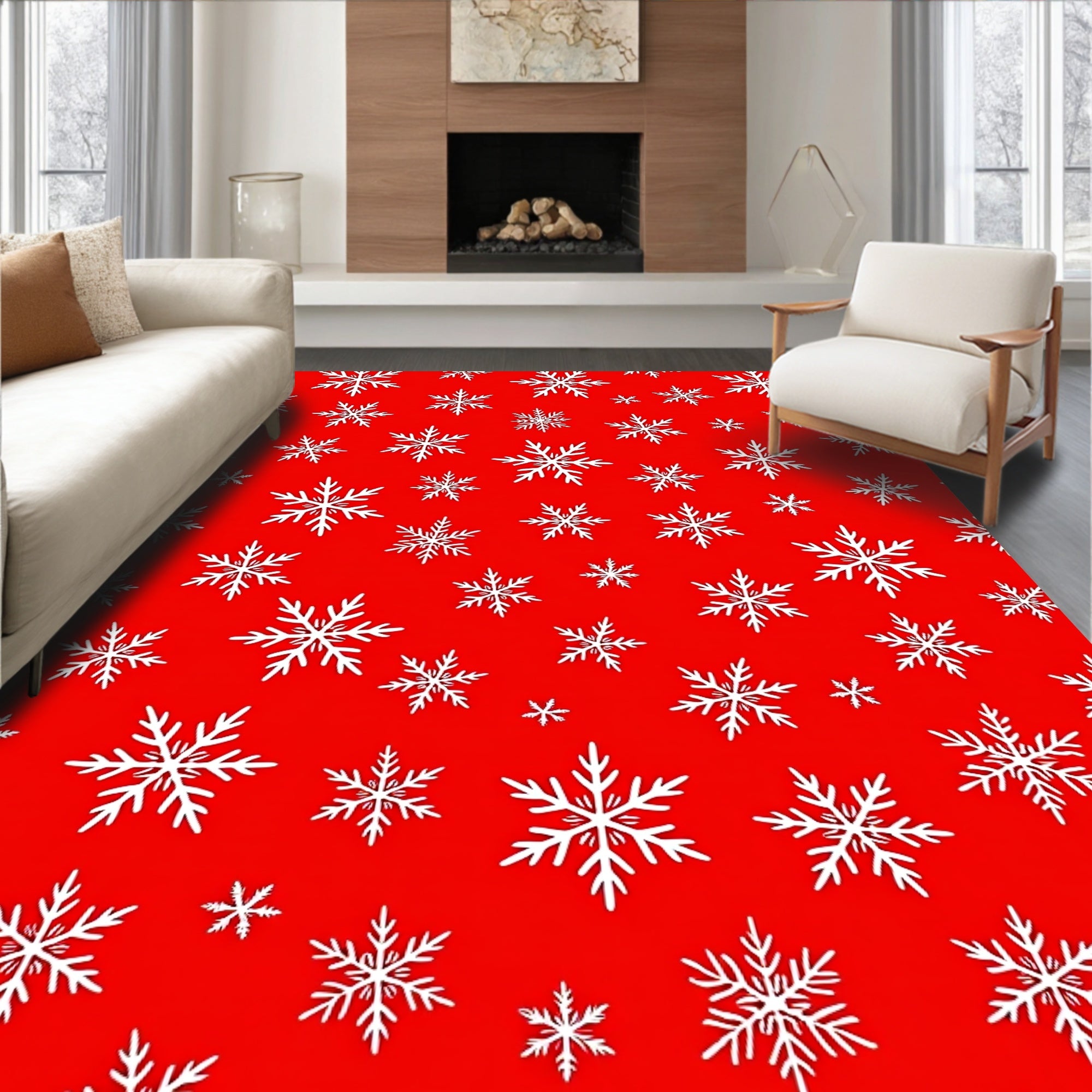 Bold White Snowflake Pattern Design Rug