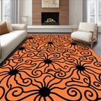 Orange Black Swirling Flower Pattern Rug