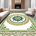 Ornate Green Gold Central Medallion Rug