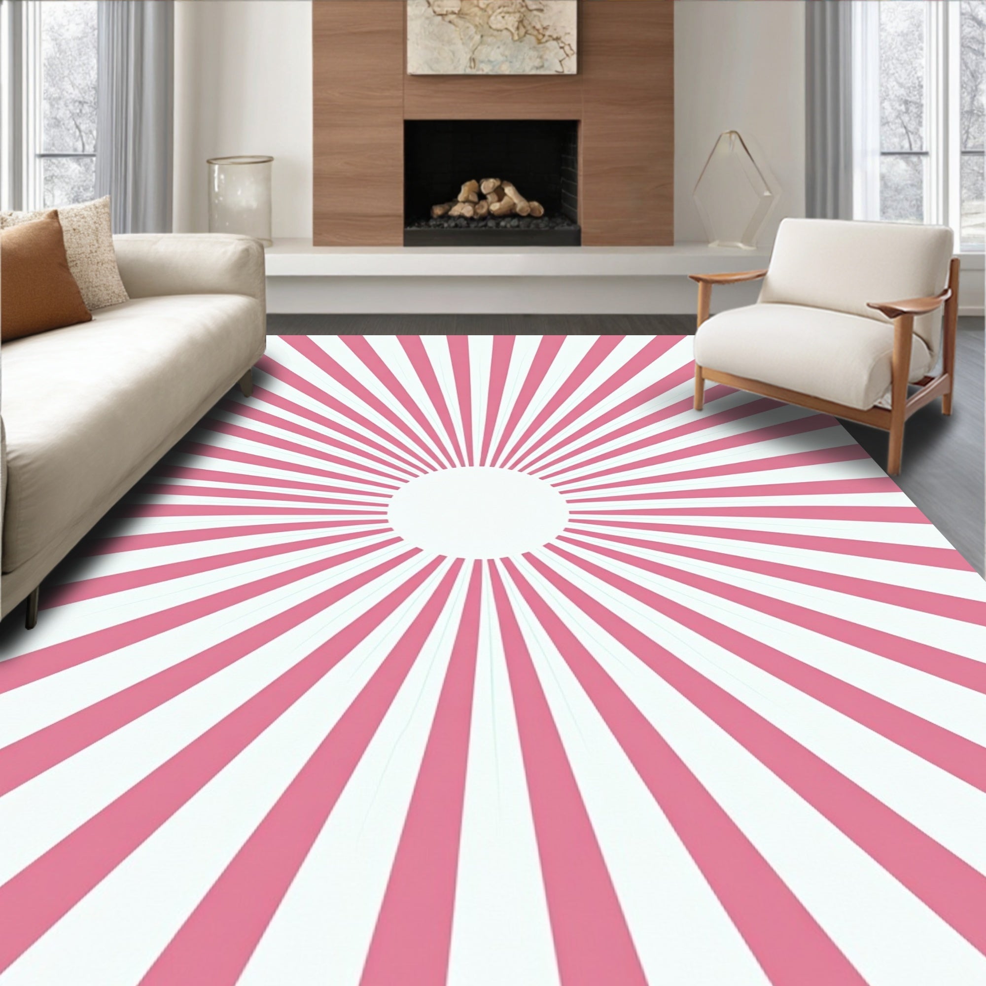 Pink Sunburst Graphic Rug