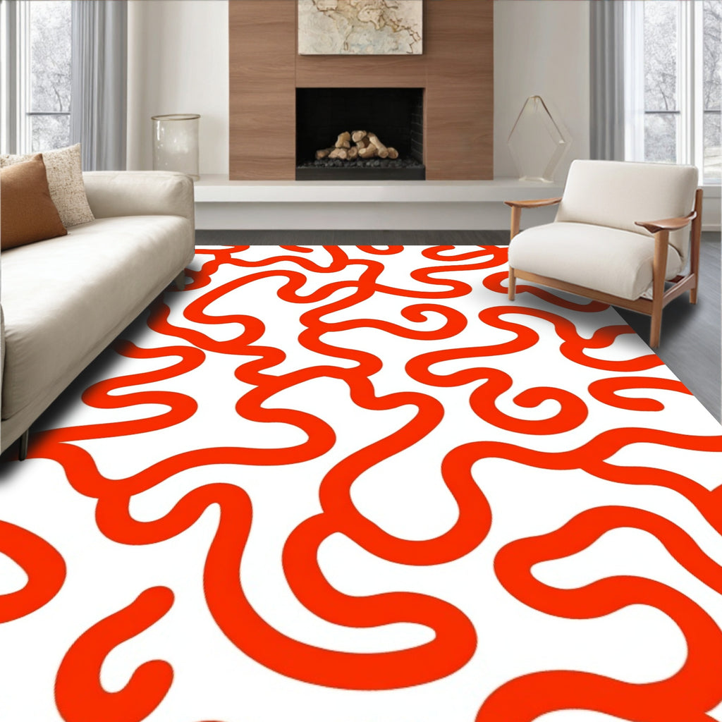 Bold Orange Swirl Pattern Rug