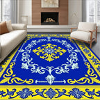 Royal Blue Yellow Floral Pattern Rug