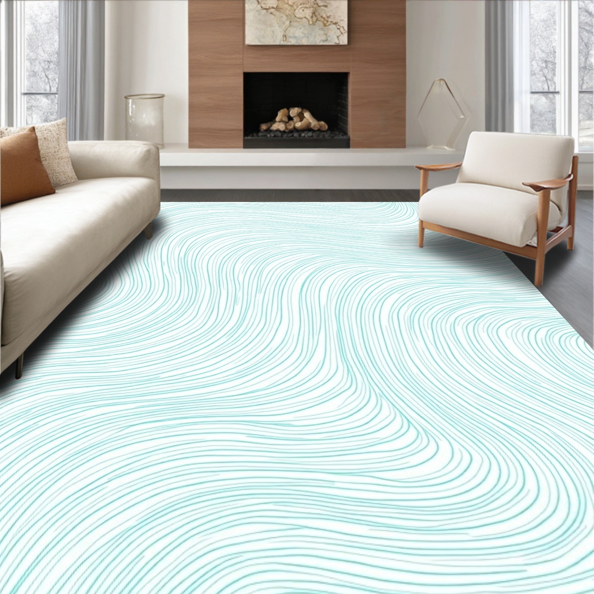 Aquamarine Flowing Lines Abstract Rug