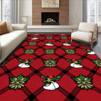 Red Plaid Festive Floral Design Rug