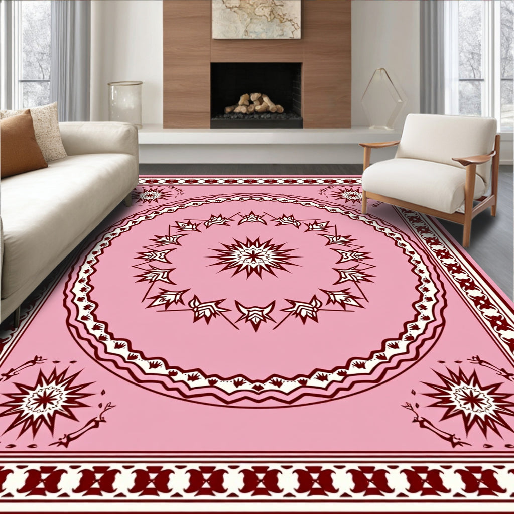Pink Sunburst Leaf Geometric Design Rug