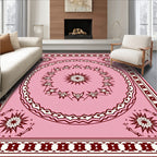 Pink Sunburst Leaf Geometric Design Rug