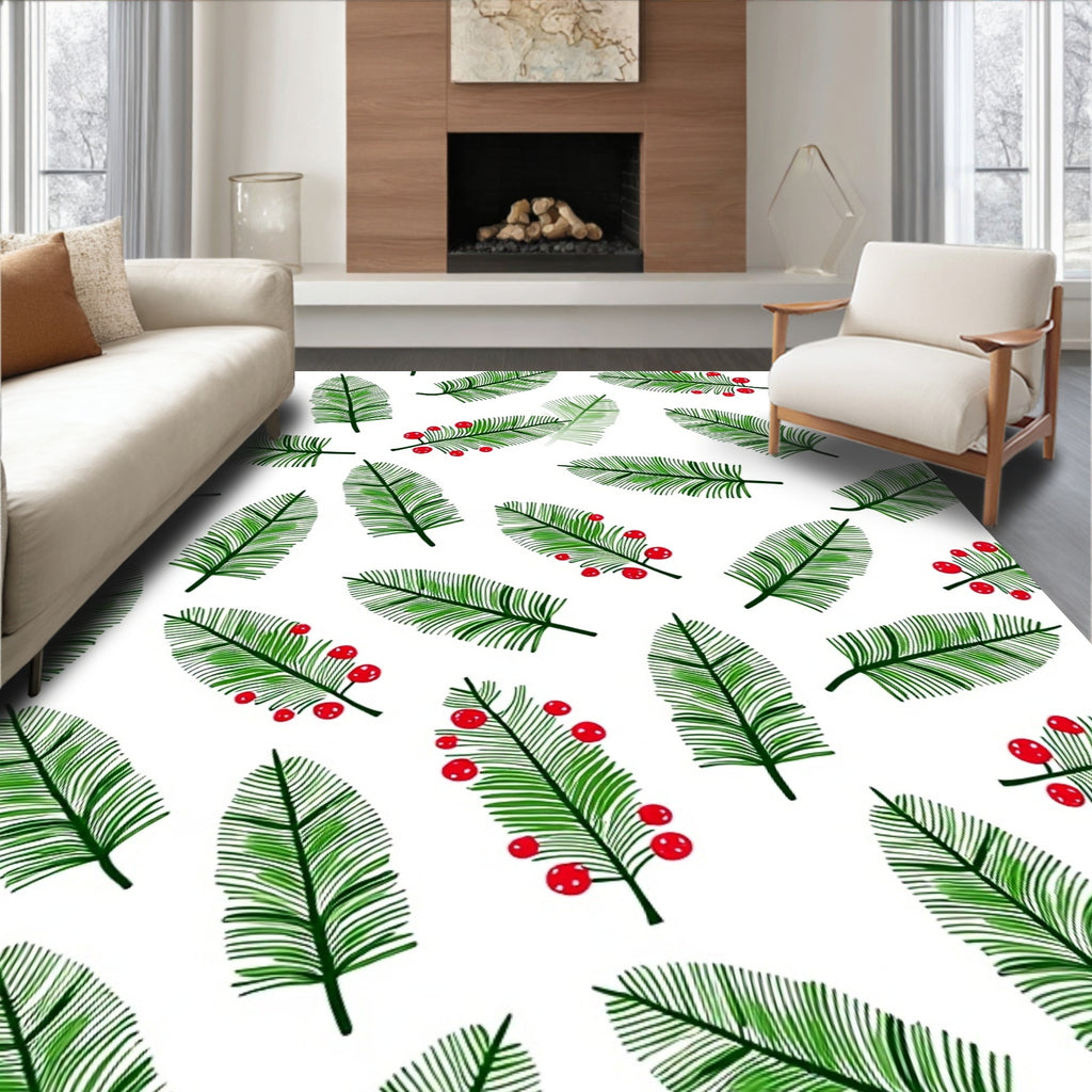 Green Pine Needles with Red Berries Rug