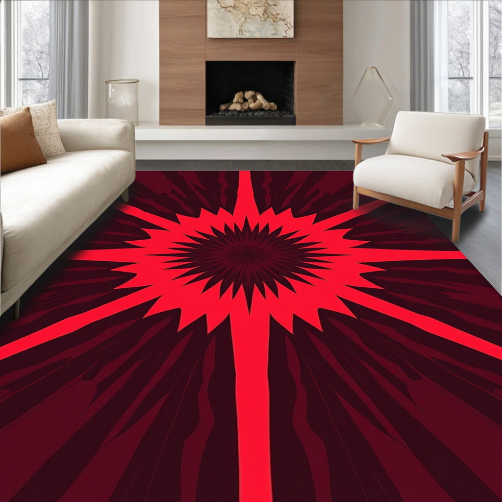 Radiant Sunburst Spiky Red Pattern Rug