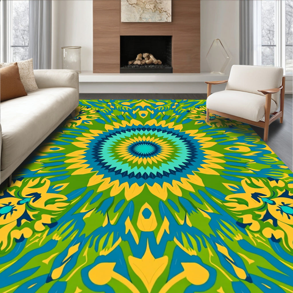 Vibrant Floral Sunburst Mandala Rug