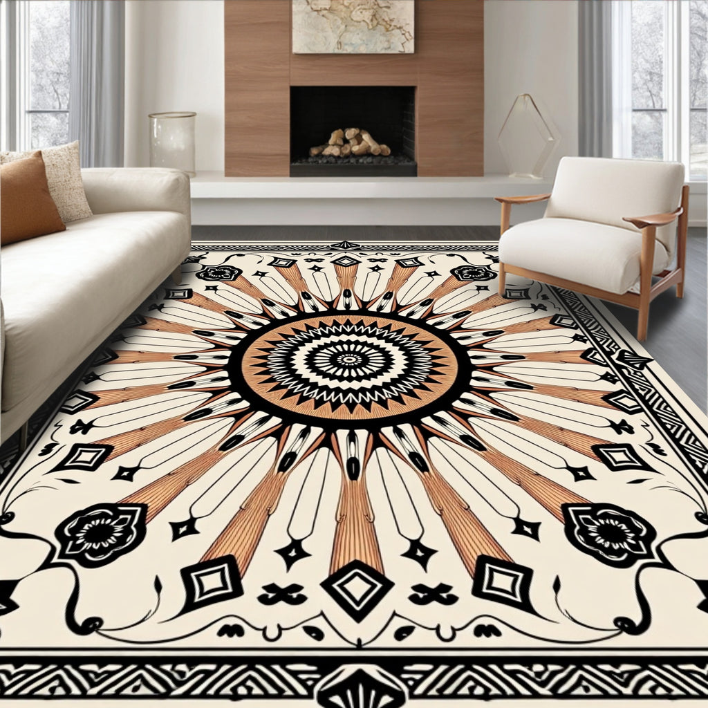 Radiant Sunburst Black Beige Rug