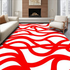 Red Abstract Wavy Lines Pattern Rug
